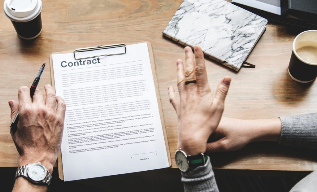 a contract of agreement in between two hands