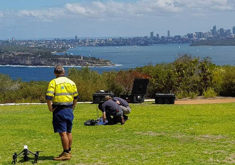Drones set up outdoors